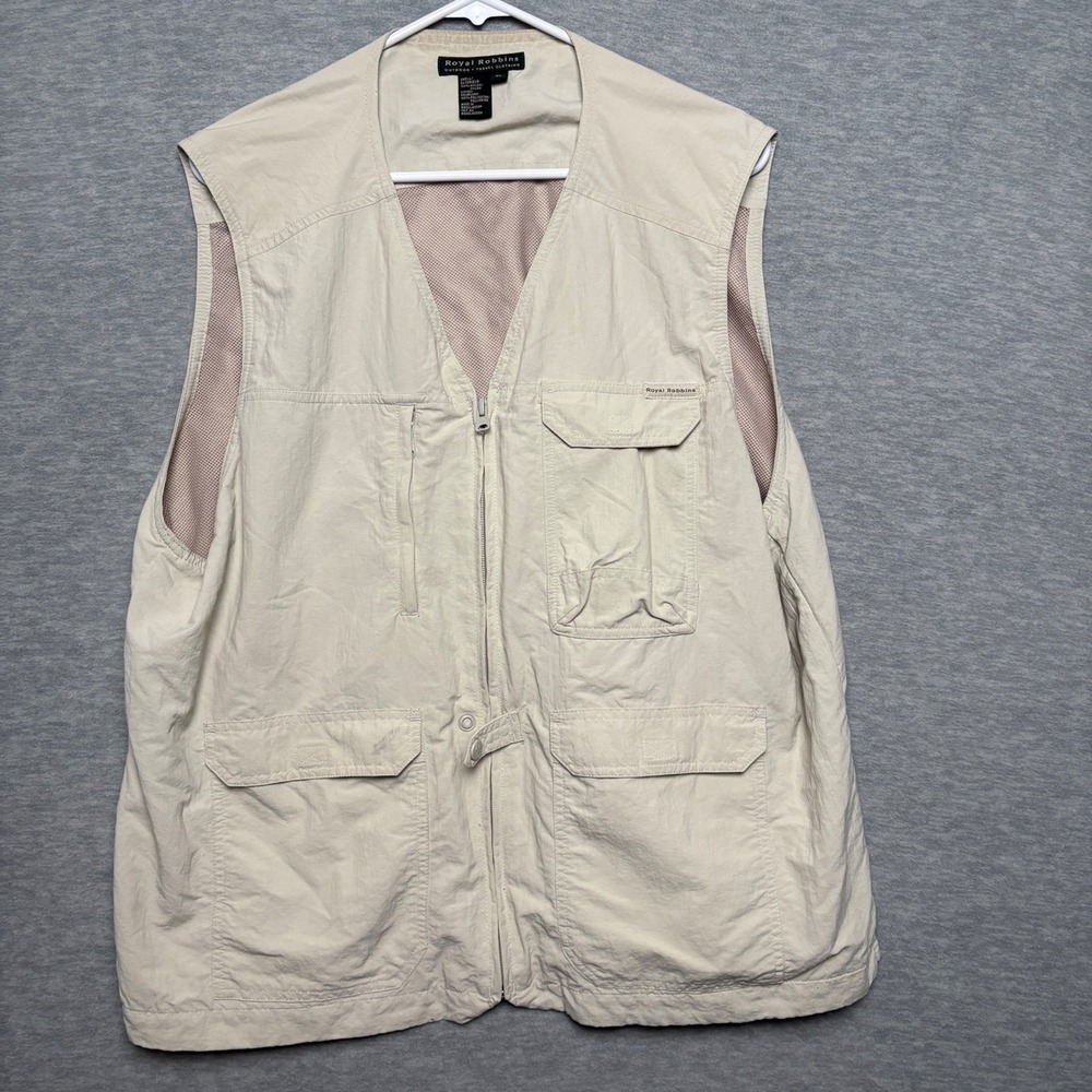 Royal Robbins Outdoor Fishing Vest Utility Travel Safari Pockets Beige XL